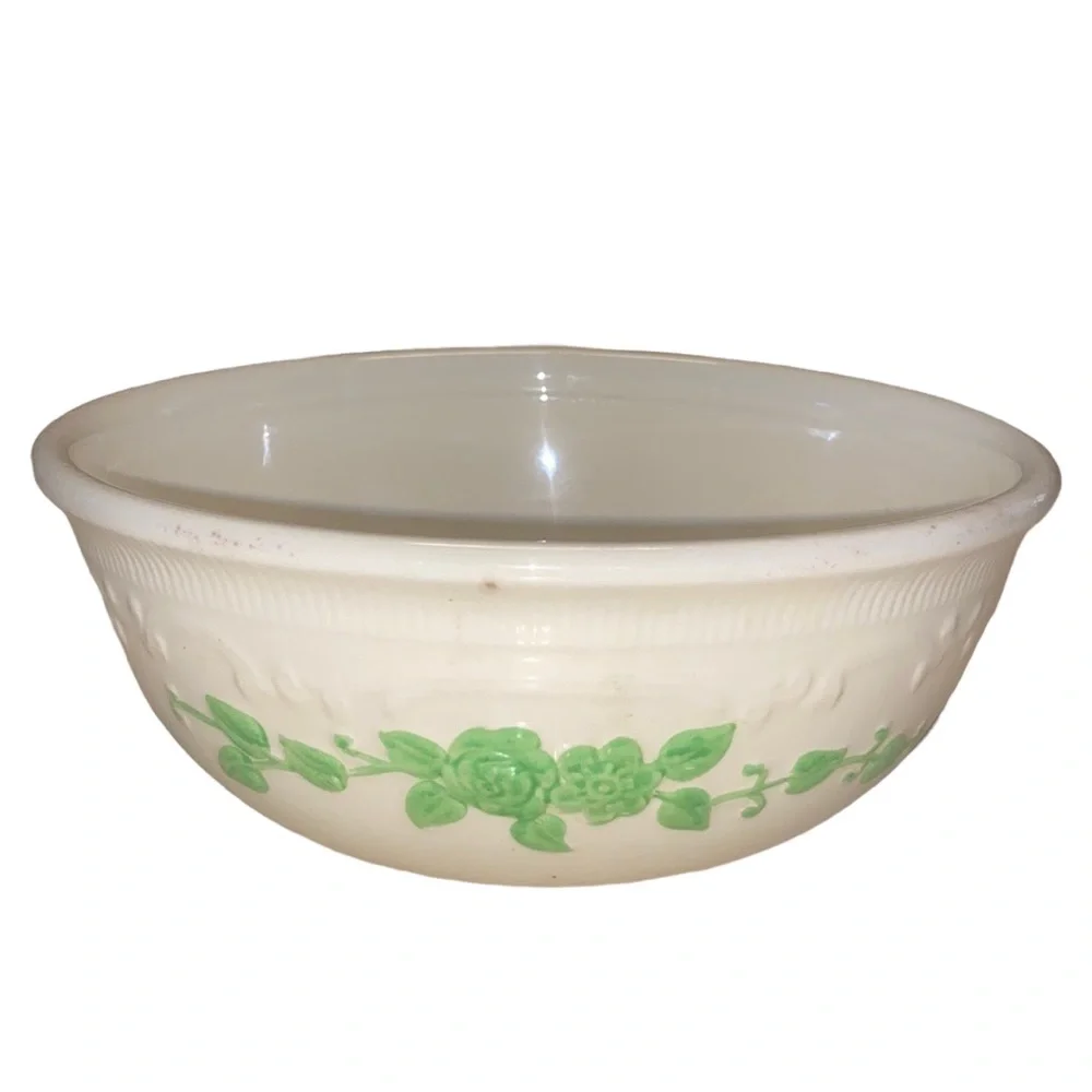 Vintage Oven Serve Made in the USA Ceramic Bowl Casserole Dish Green Floral